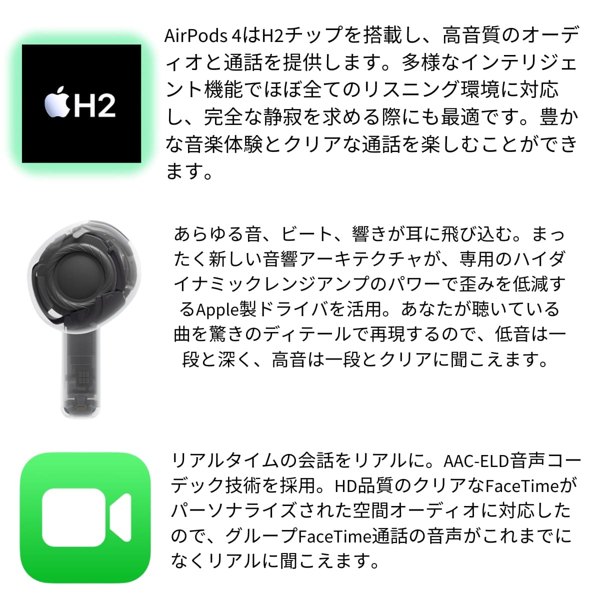 楽天市場】Apple AirPods 4 ( 第4世代 ) H2チップ搭載 クリアな音質と