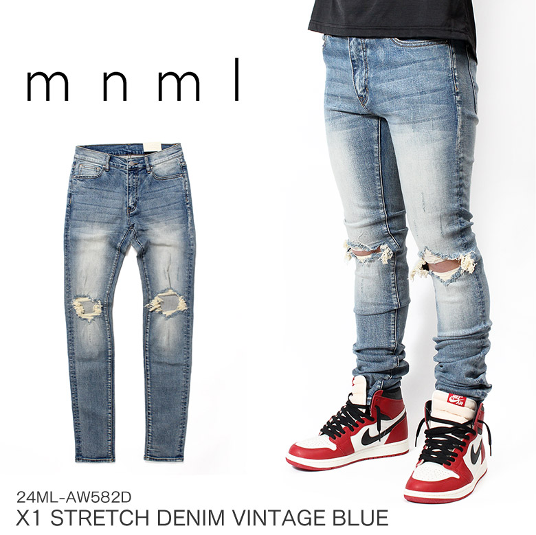 楽天市場】mnml ミニマル X1 STRETCH DENIM VINTAGE BLUE クラッシュ