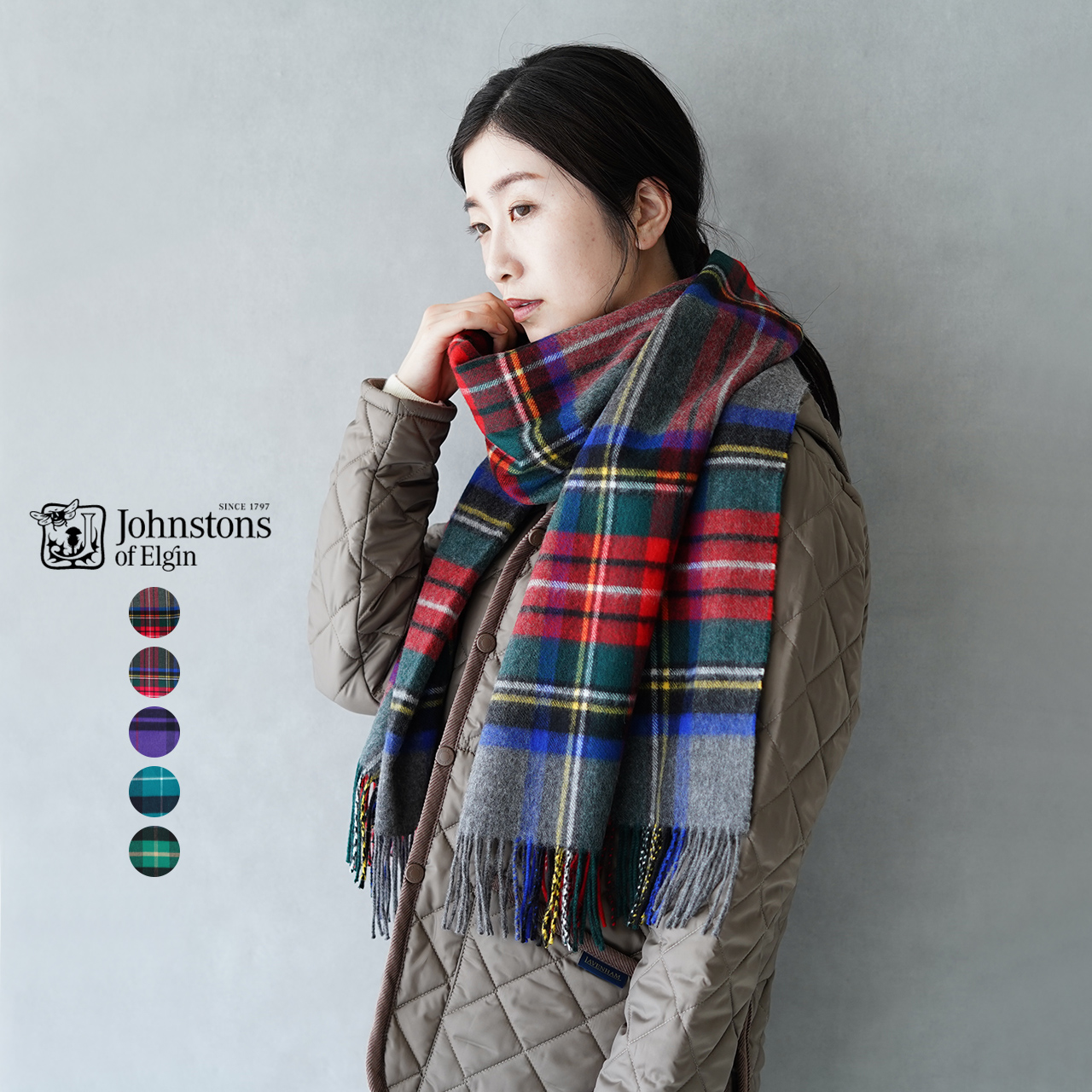 楽天市場】ジョンストンズ Johnstons【日本限定】カシミア チェック柄