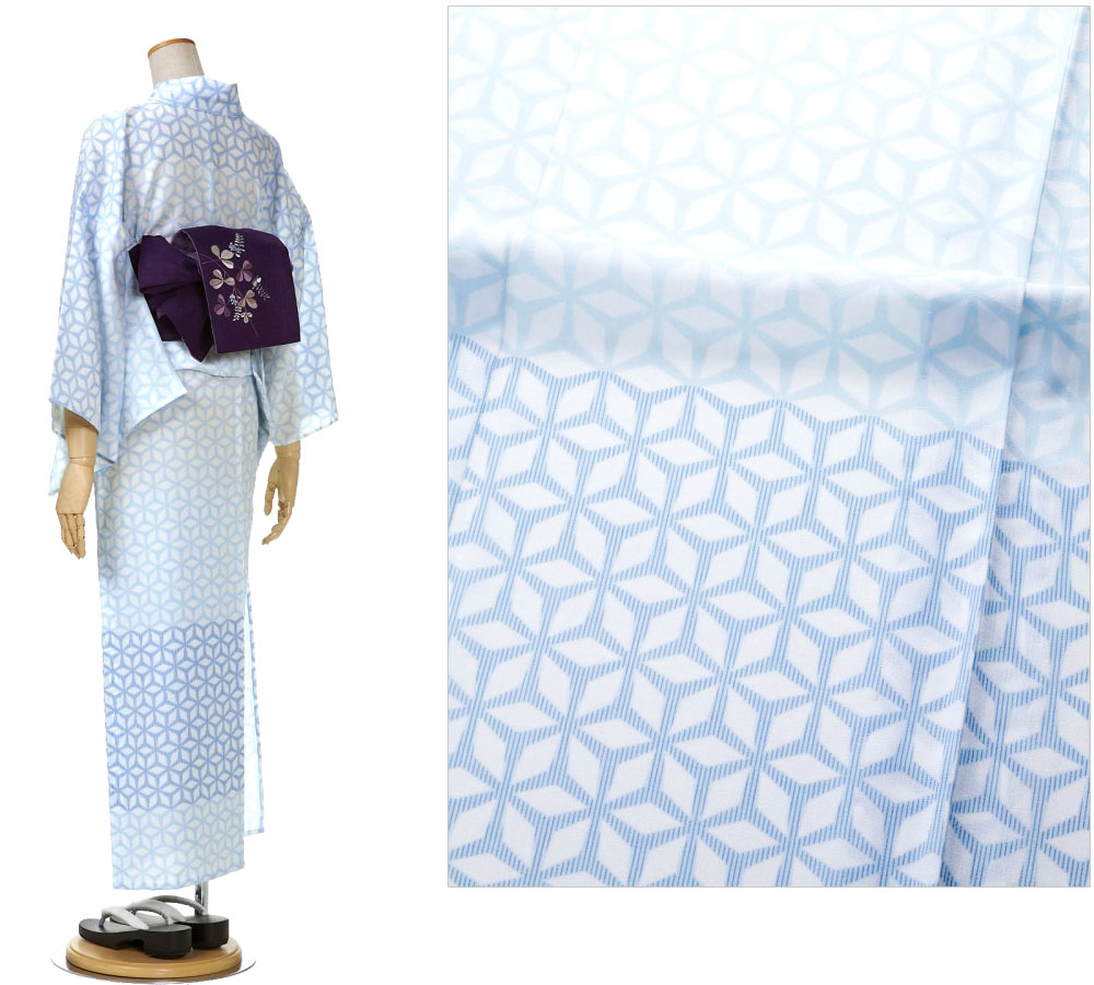 楽天市場】撫松庵 すかし麻の葉 水色 白 セオアルファ 単衣 夏着物