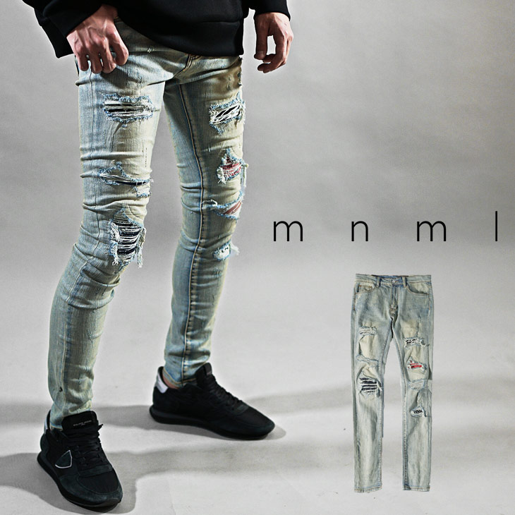 楽天市場】mnml デニム ミニマル ジーンズ ダメージ ジーンズ ダメージ
