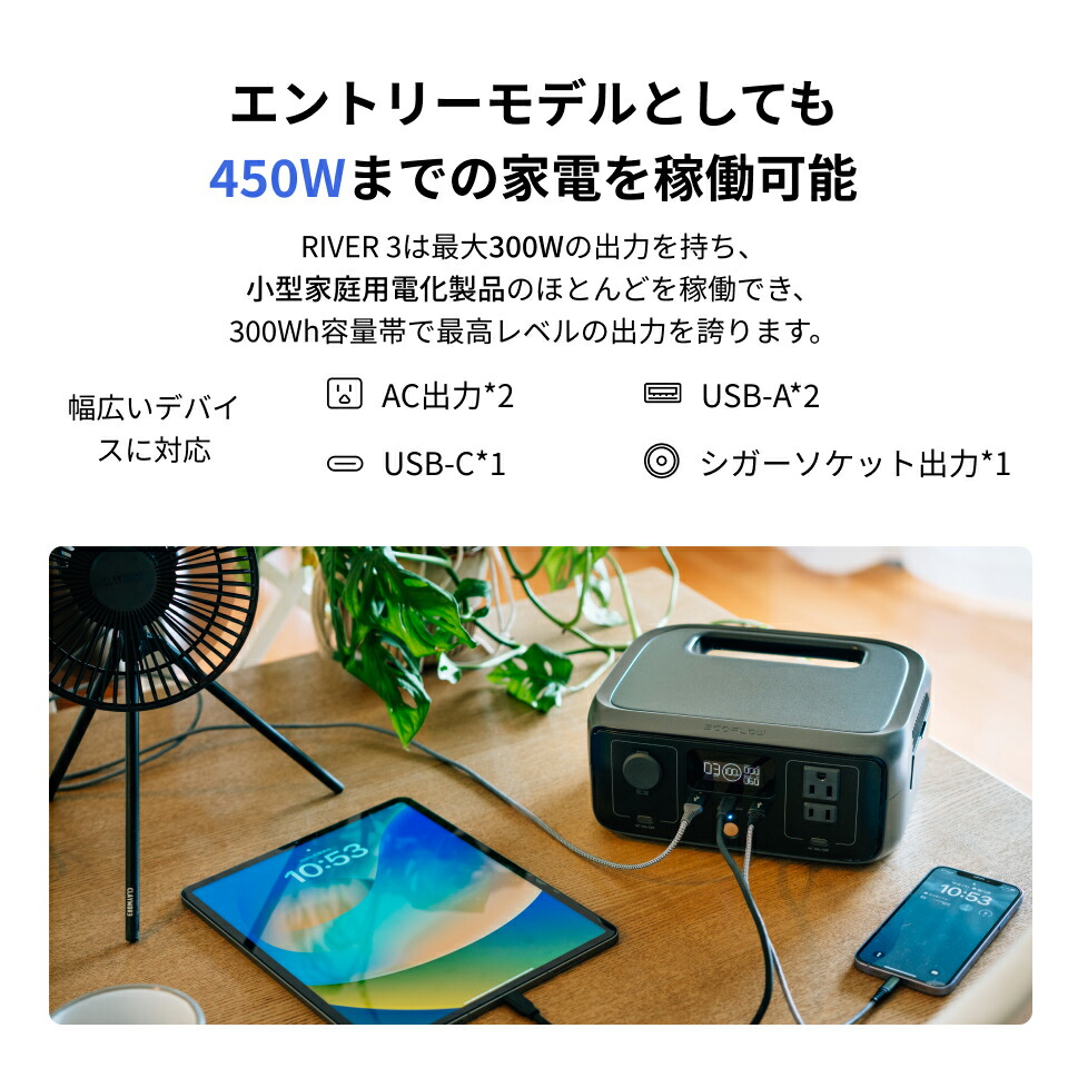 楽天市場】EcoFlow ポータブル電源 RIVER 3 230Wh リン酸鉄 長寿命 1h