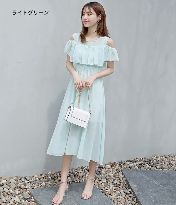 楽天市場】マキシワンピース オフショルダー 旅行ワンピ 肩出し