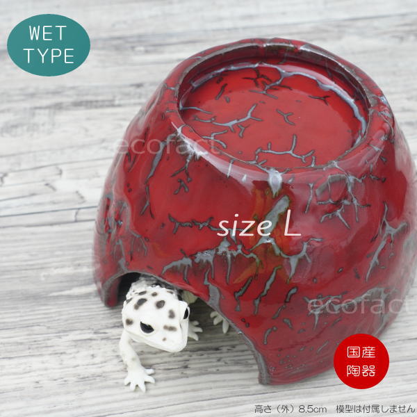 楽天市場】爬虫類 ウェット シェルター レオパ マグマ釉薬 Lサイズ 赤