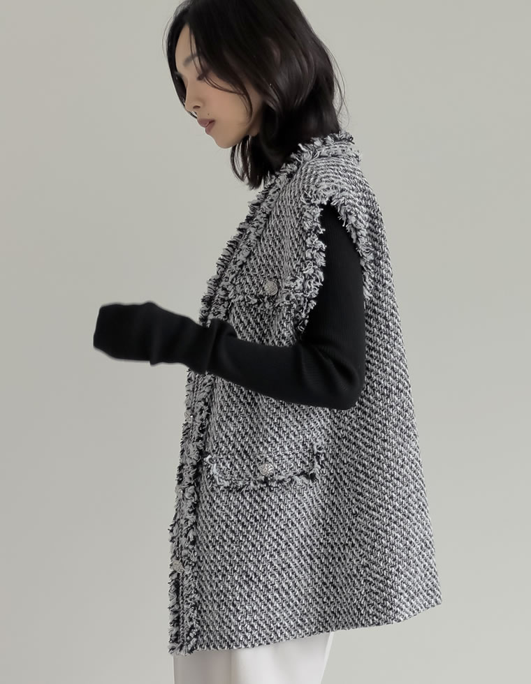 楽天市場】【SPECIAL FAIR】M/Lサイズフリンジツイードベスト