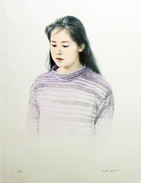 真作□リトグラフ□藤井勉□『「秋日」より髪』□少女像巨匠