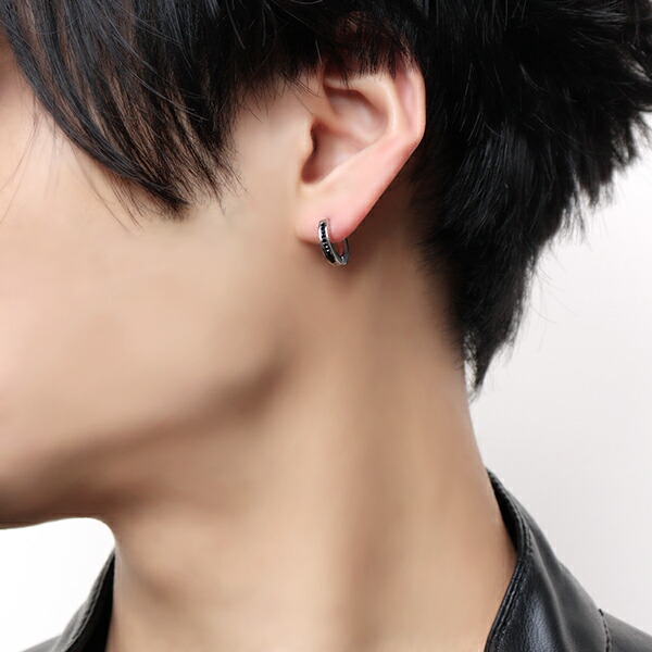 楽天市場】ブラックジルコニア ステンレス フープピアス 1P 片耳用