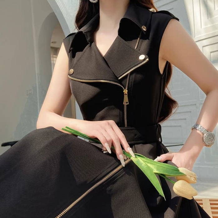 楽天市場】ワンピース ライダース ベルト ノースリーブ Aライン ミニ