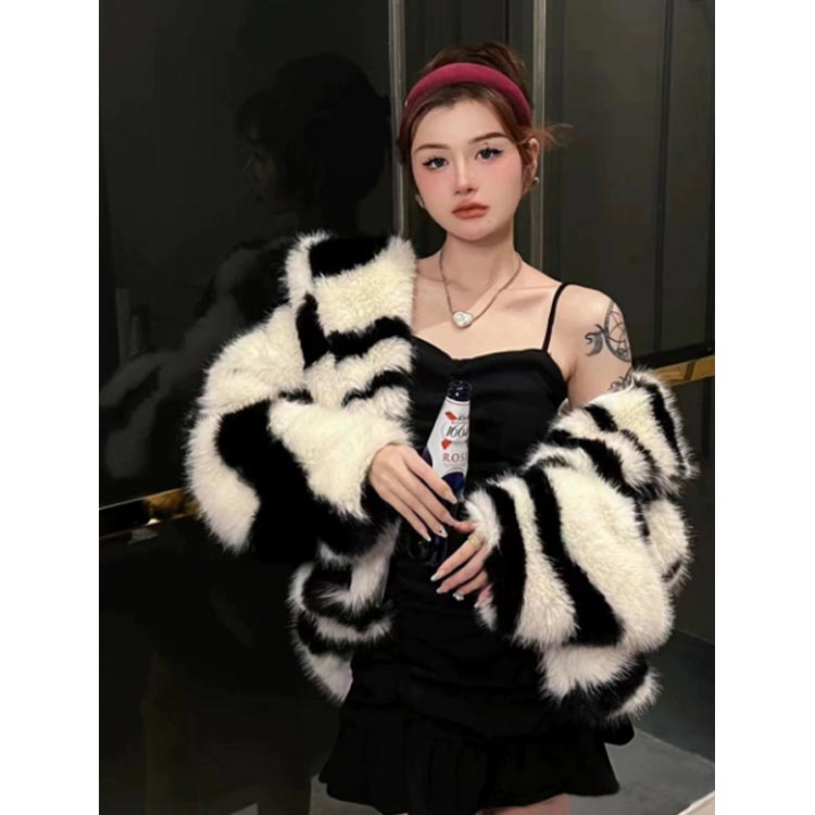 楽天市場】送料無料 ギャル系 ゼブラ柄 ファーコート フェイクファー
