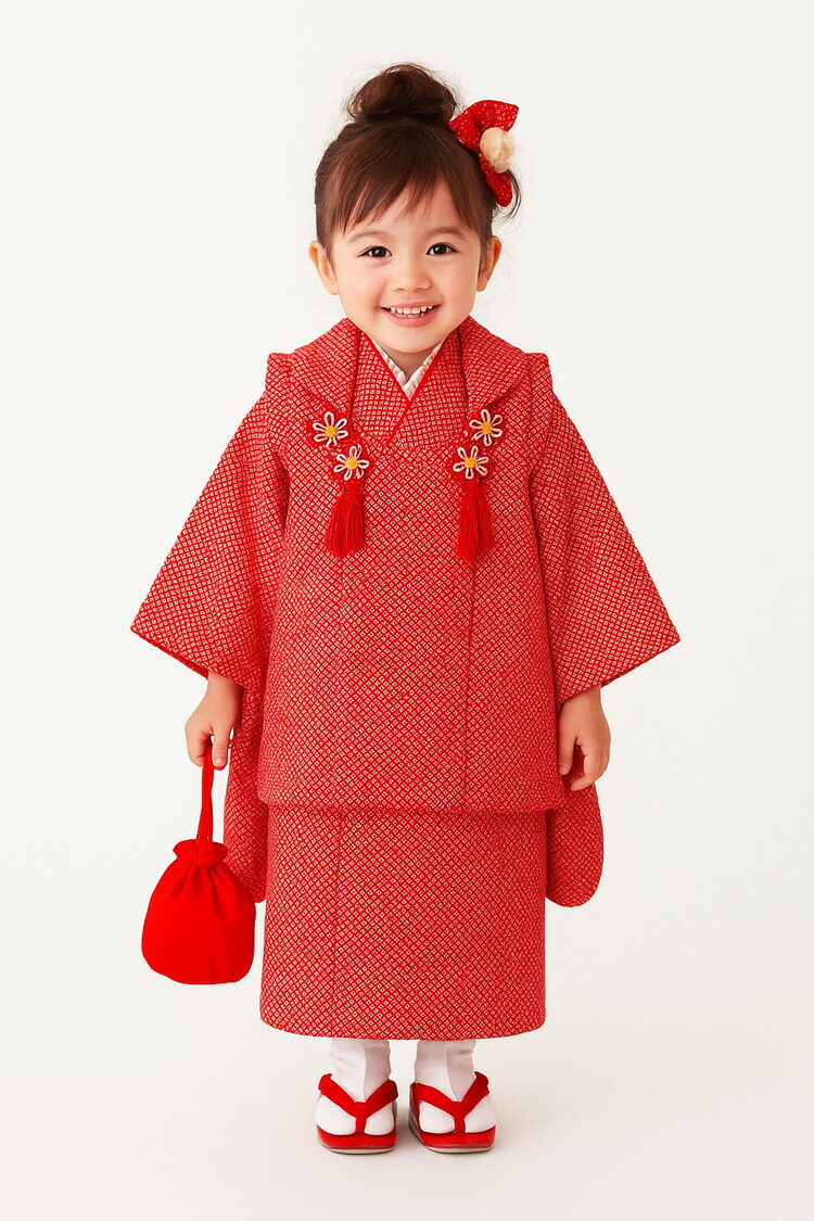 楽天市場】絞り柄 疋田柄 七五三着物 3歳女の子 被布コートセット 8点