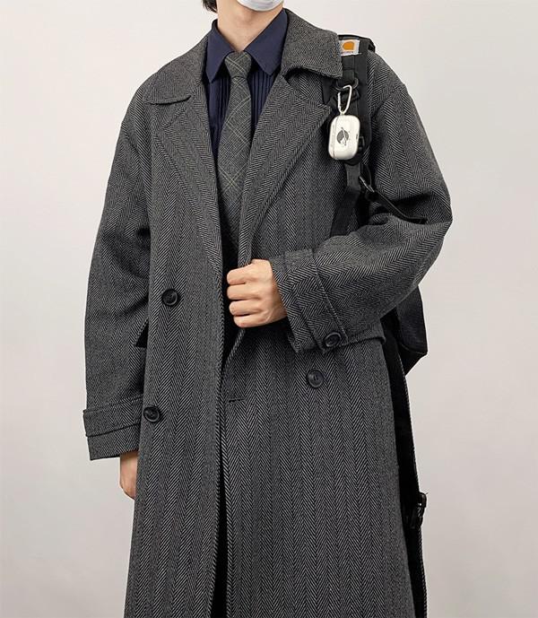 楽天市場】メンズ ロングコート トレンチコート ヘリンボーン柄 ダブル