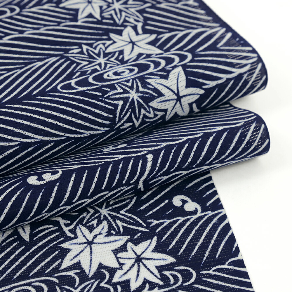 楽天市場】浴衣 竺仙 未仕立て 反物 紺 白 観世水 楓 紅葉 綿100％ 鑑