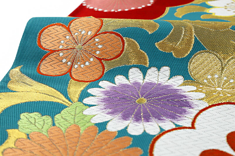 楽天市場】【 中古 】 袋帯 正絹 全通 ターコイズブルー 赤 紫