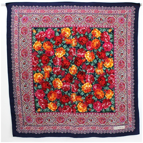 楽天市場】イヴサンローラン スカーフ ネイビー×マルチカラー 花柄