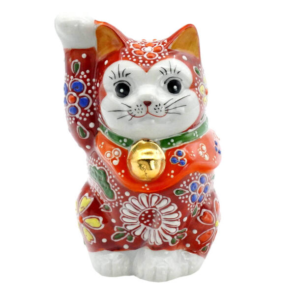 楽天市場】九谷焼 招き猫（右手金運招き猫）4号赤盛 : 九谷陶芸 北山堂