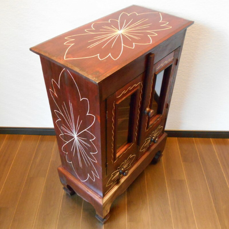 楽天市場】アジアン家具 バリ家具 花柄模様 猫足 キャビネット 収納
