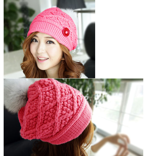 楽天市場】ニット帽 ファーボンボン付き キャスケット ウッドボタン