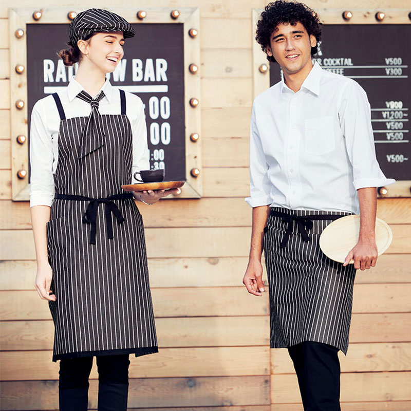 楽天市場】飲食店ユニフォーム ストライプ柄胸当て エプロン［男女兼用