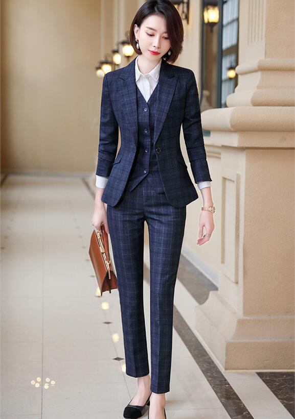楽天市場】レディース用チェック柄スーツセット 春秋用OL通勤定番