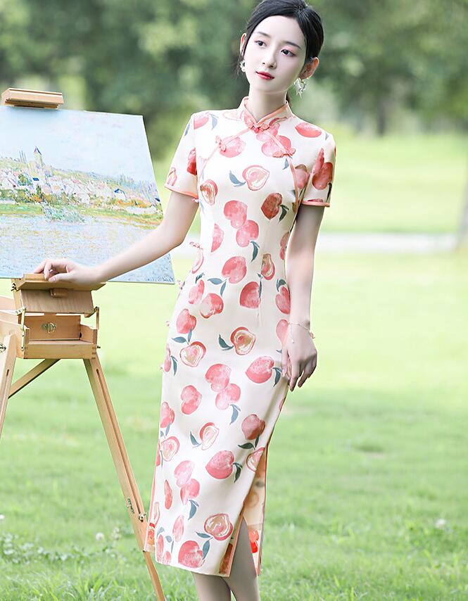 楽天市場】ロング丈チャイナドレス 半袖 中華ドレス 女性 大人