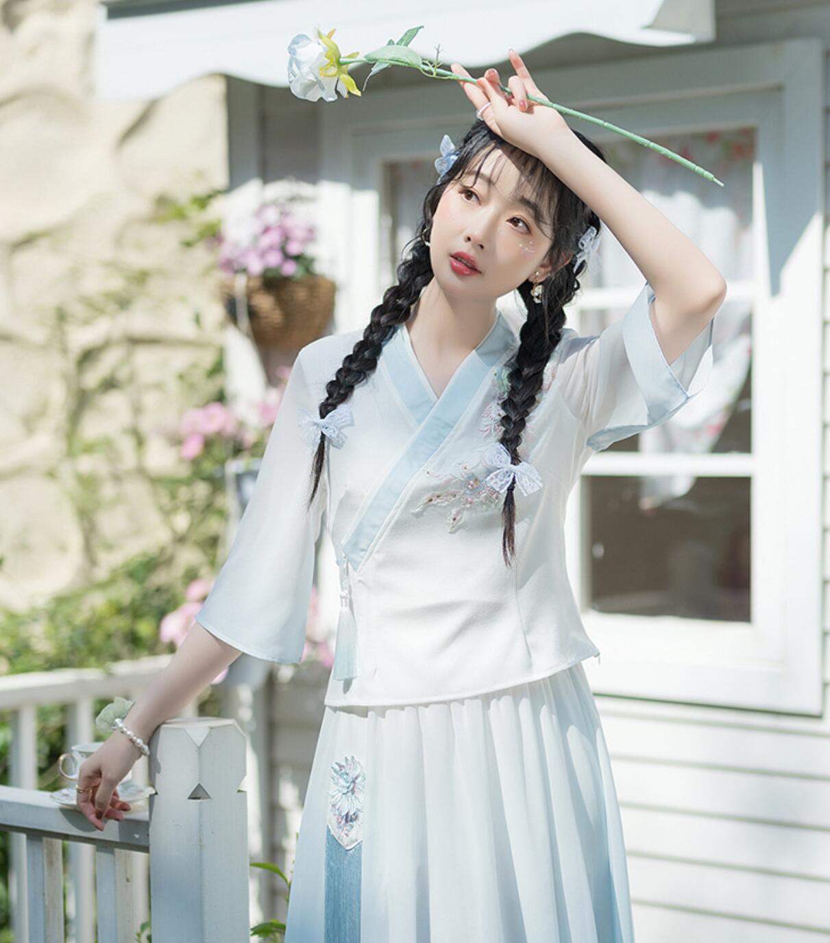 楽天市場】チャイナブラウス 交差襟 七分袖 改良漢服 綿麻 ナチュラル