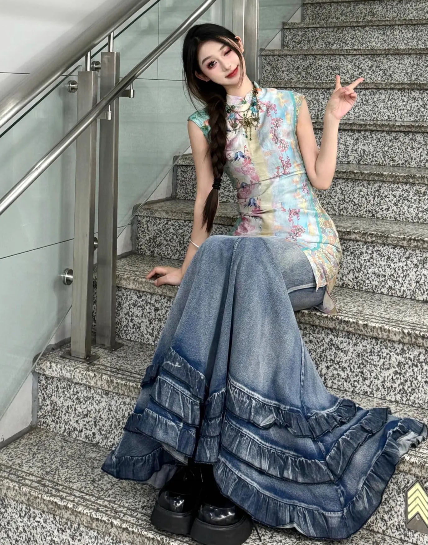 楽天市場】デニム スカート ロング丈 ローライズ 人魚 マーメイド 美