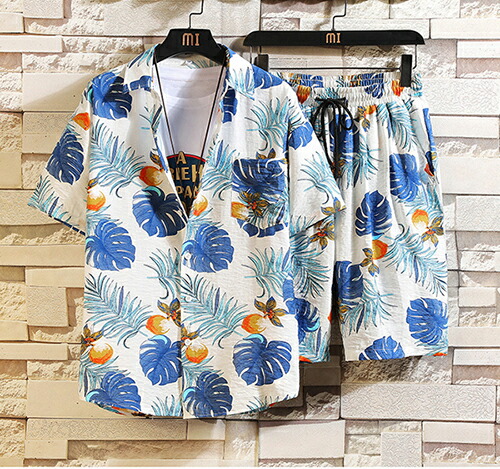 楽天市場】ハワイアン！全9色 メンズ アロハシャツ セットアップ 上下2