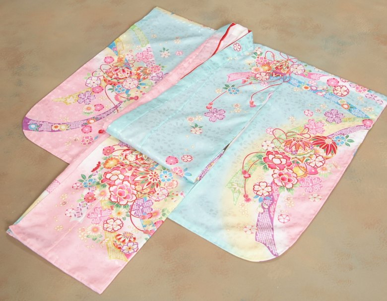 楽天市場】七五三 着物 7歳 女の子 着物フルセット 絵羽柄 水色ピンク