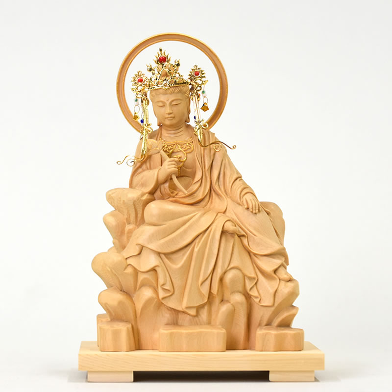 楽天市場】木彫り仏像 【東慶寺形水月観音坐像】 桧木 総高20cm 手打