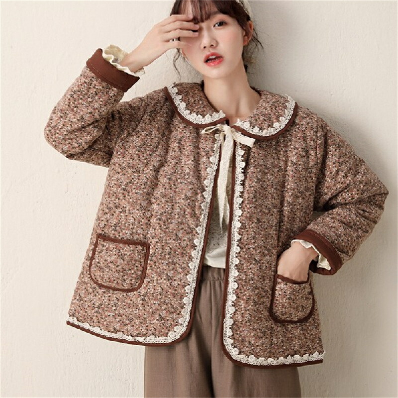 楽天市場】3色新品 中綿コート 森ガールレース花柄 コートジャケット