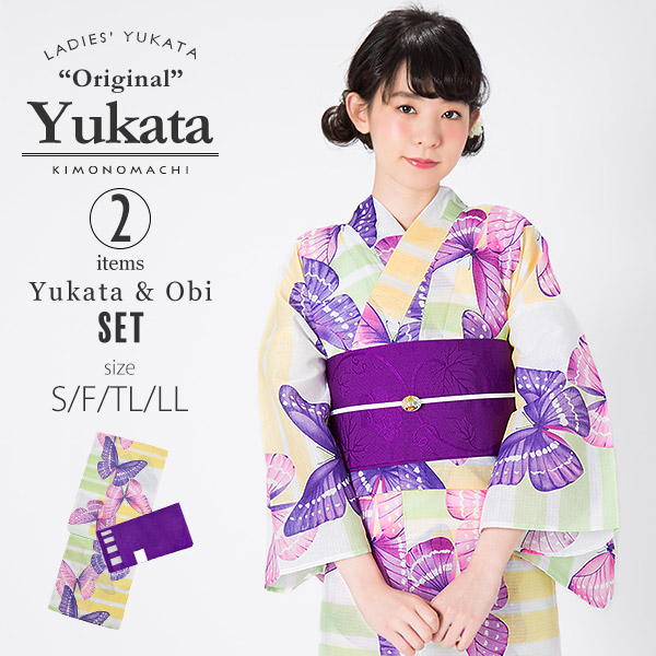 楽天市場】【Prices down2】KIMONOMACHI 浴衣セット「パープル 蝶」S,F