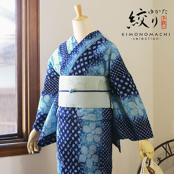 楽天市場】お仕立て上がり絞り浴衣単品「花言葉 紺ブルー」有松絞り