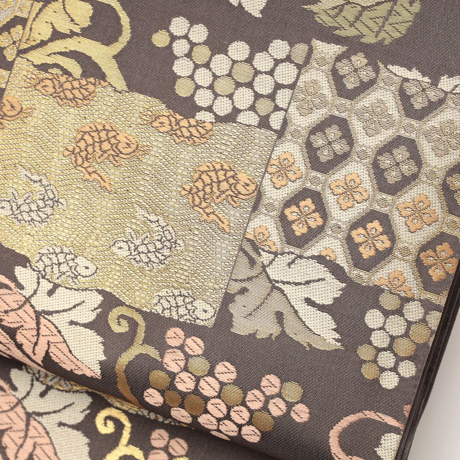 楽天市場】【SALE対象品】 袋帯 正絹 陰山織物 箔屋清兵衛 茶色 グレー