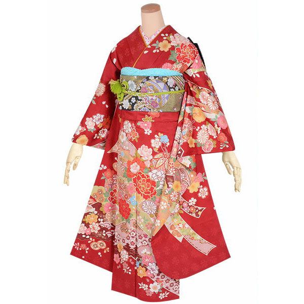 楽天市場】【成人式 振袖 レンタル】RS1644 正絹 赤 雲取りに波 鞠柄