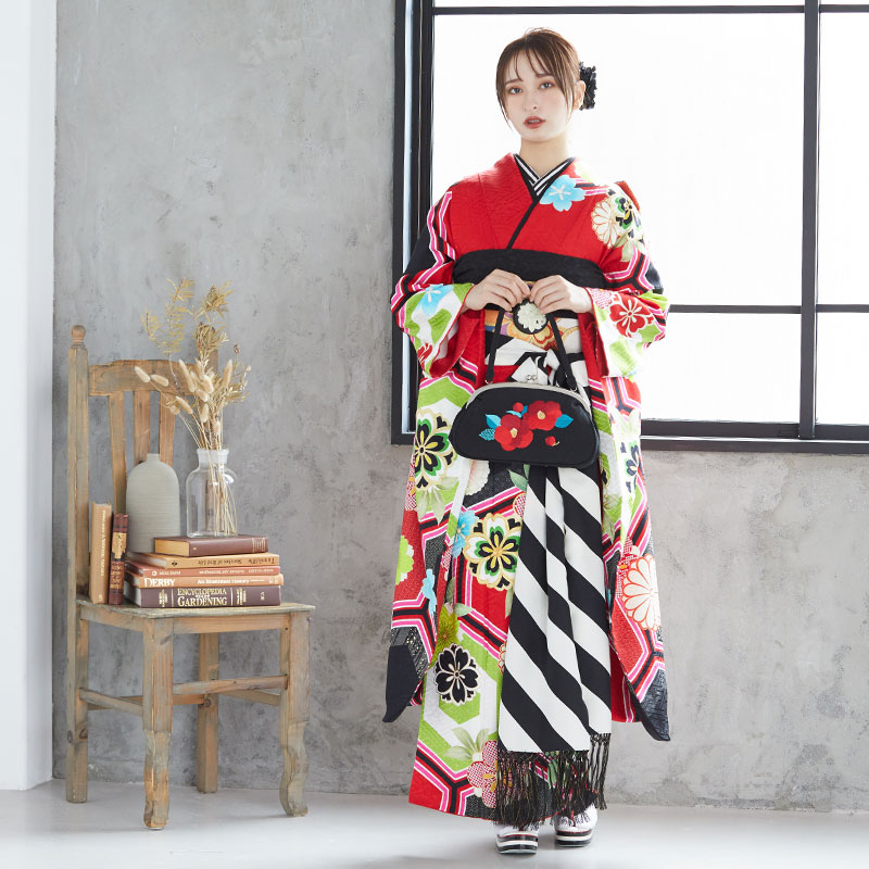 楽天市場】【成人式 振袖 レンタル】RS1773 正絹 赤 亀甲に桜梅菊フル