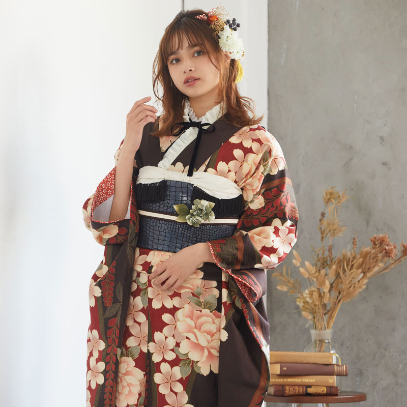 楽天市場】【成人式 振袖 レンタル】RS1850茶 桜牡丹に藤フルセット