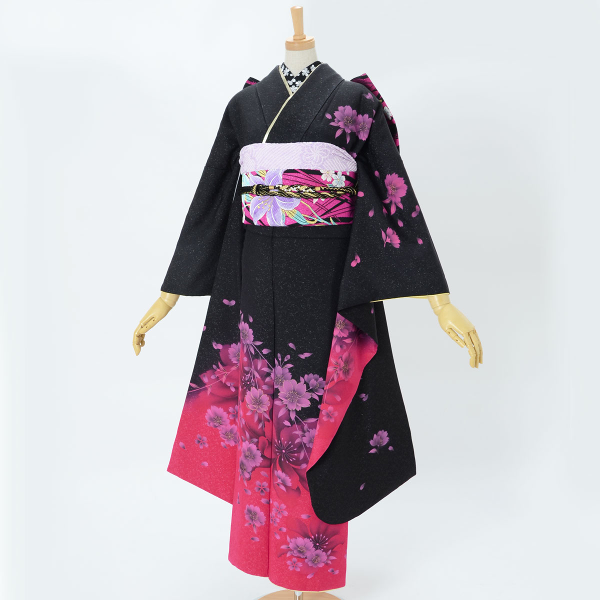 楽天市場】【成人式 振袖 レンタル】RS1067 正絹 黒×ワイン 桜フル