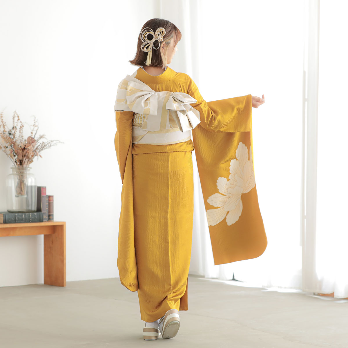 楽天市場】【振袖 レンタル】 結婚式 結納R2049 正絹 黄土 大輪牡丹