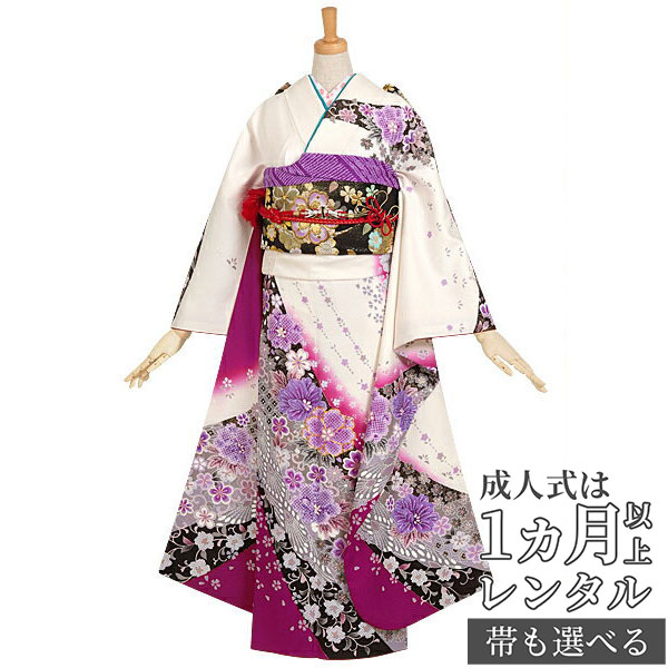 楽天市場】【成人式 振袖 レンタル】RS711 正絹 白紫 桜と梅唐草文様