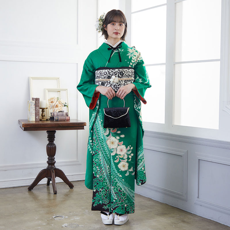 楽天市場】成人式早割クーポン10％オフ【振袖 レンタル】RS803 正絹 緑