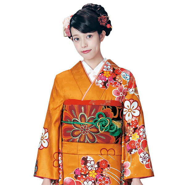 楽天市場】振袖3点セット 渋濃オレンジ地吉祥華紋 振袖 袋帯 長襦袢