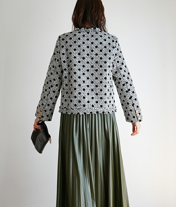 楽天市場】ドットフロッキープリントのツイードジャケット「cawaii