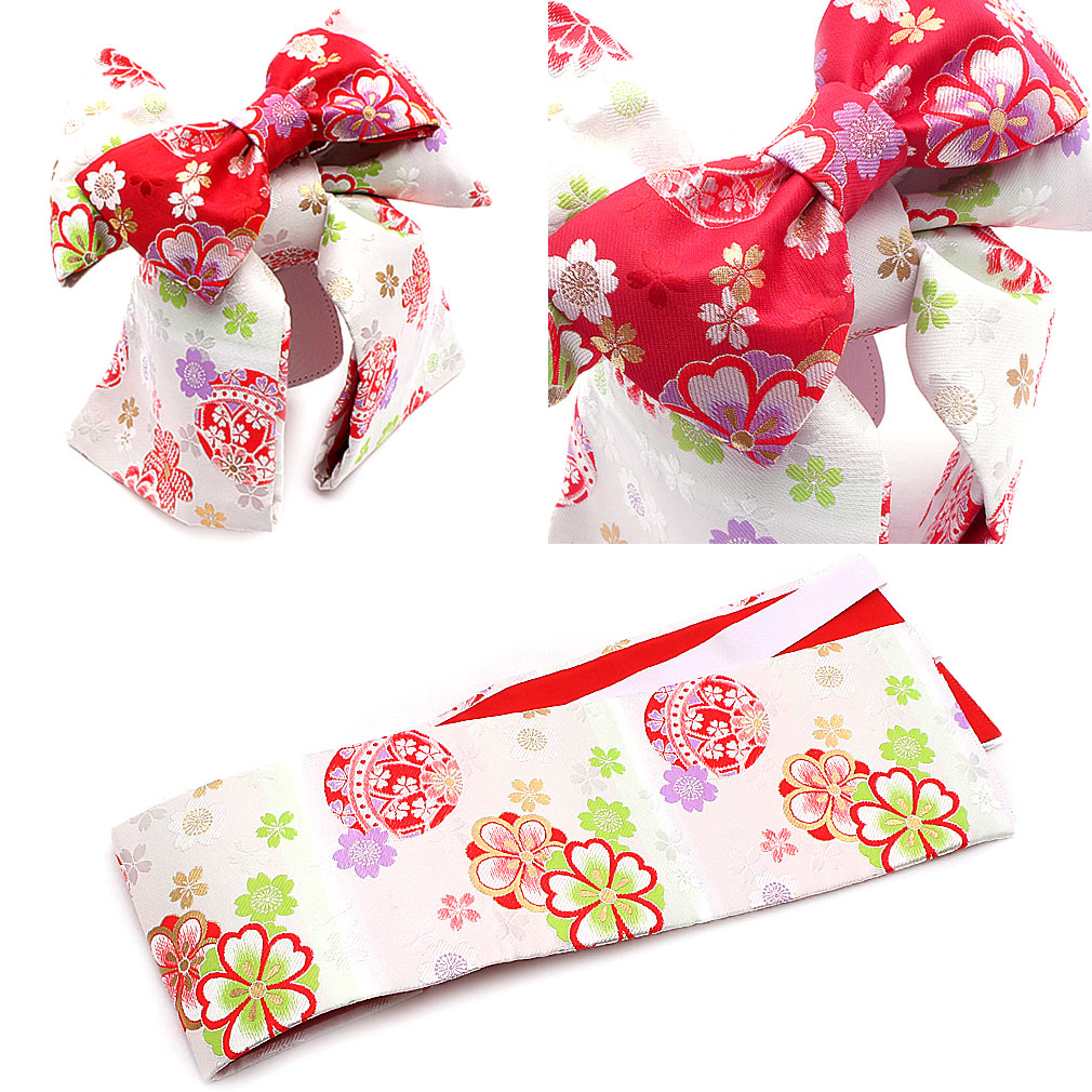 楽天市場】七五三 作り帯 帯 7歳 七歳 女の子 赤 白 黒 毬 小桜