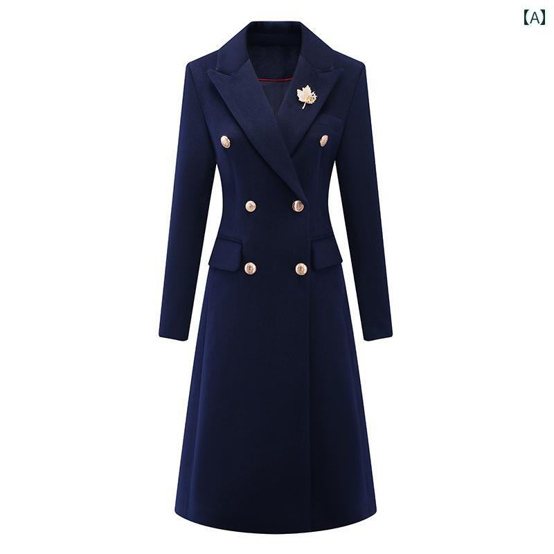 楽天市場】レディース ロングコート ウール混紡 ネイビーブルー 紺青