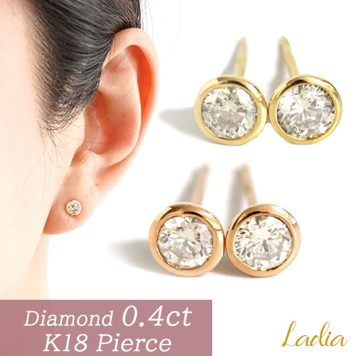 楽天市場】一粒ダイヤ ピアス 18K K18 ピアス ダイヤモンド 2p 0.4ct