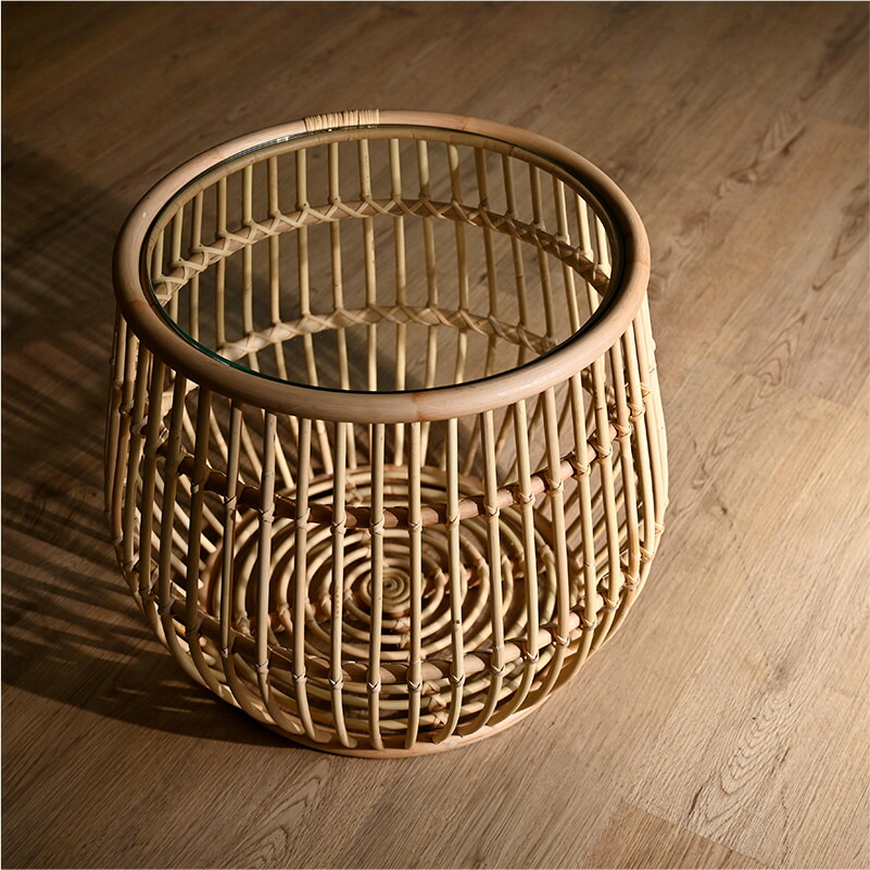 楽天市場】ラタンテーブル サイドテーブル ラタン 机 ガラス天板