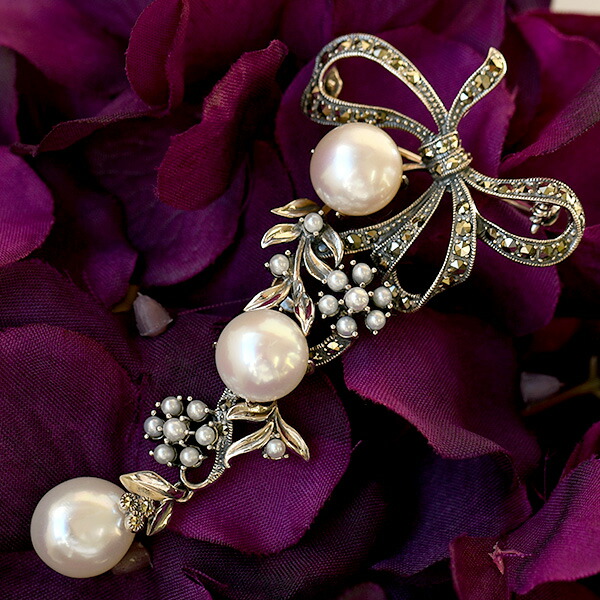 楽天市場】碌山 パール リボン ブローチペンダント バロック真珠や