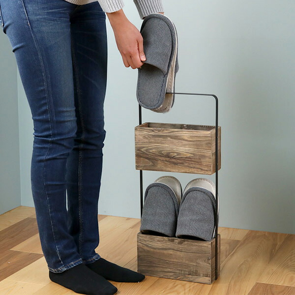 楽天市場】スリッパラック スリム 木製 杉 アンティーク調 4足 2段