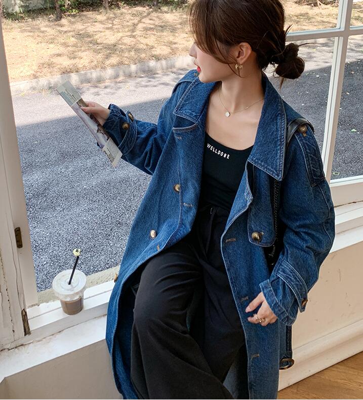 楽天市場】超ロング丈デニムコート マキシ丈 トレンチコート ベルト