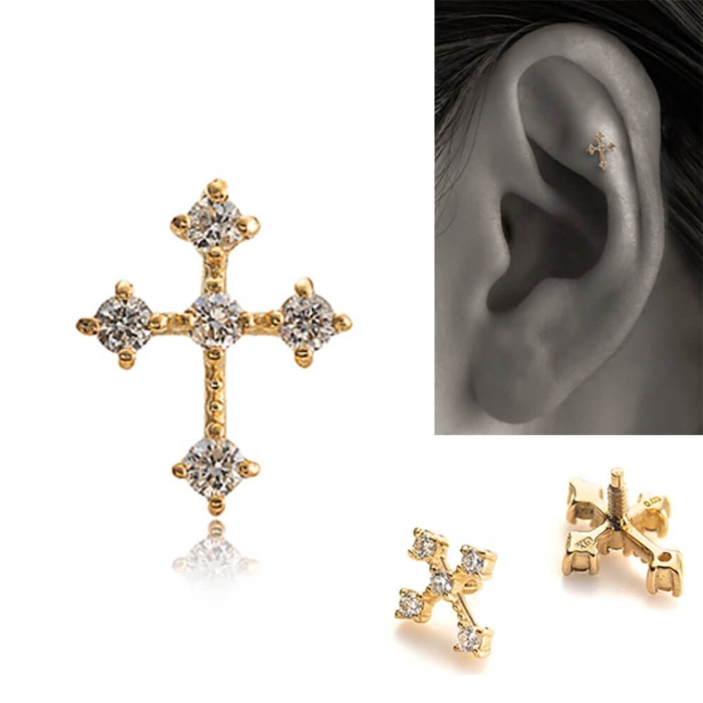 楽天市場】K18/PT ダイヤモンド クロス ボディピアス │ 16G/14G